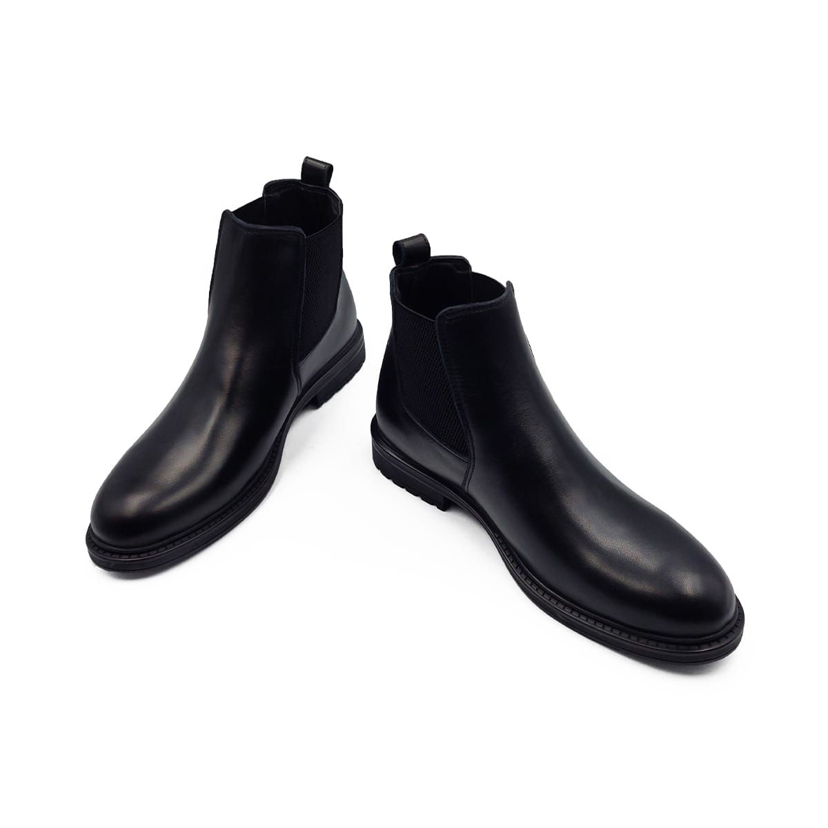BOTTINE EN CUIR NOIR / TABAC