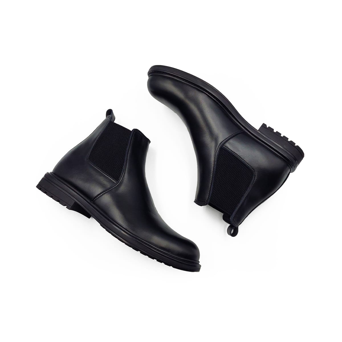 BOTTINE EN CUIR NOIR / TABAC
