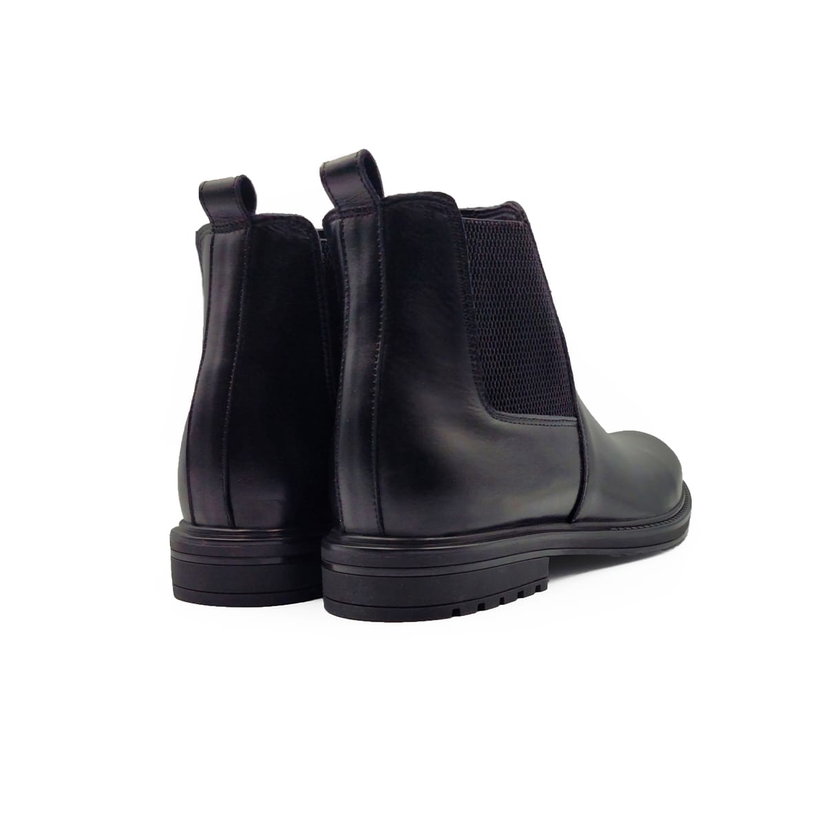 BOTTINE EN CUIR NOIR / TABAC
