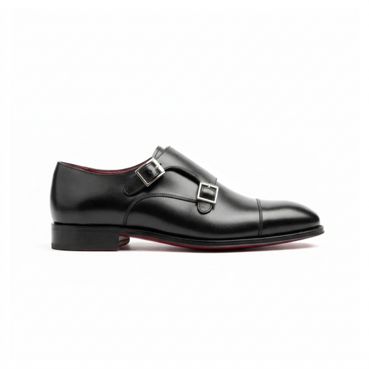 AKDITAS - Double Monk Strap en Cuir Véritable avec Semelle en Cuir