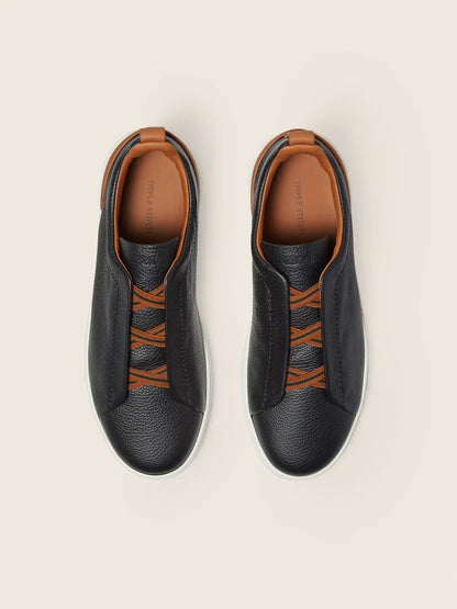 Z: Baskets Triple Stitch en Cuir noir