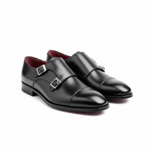 AKDITAS - Double Monk Strap en Cuir Véritable avec Semelle en Cuir