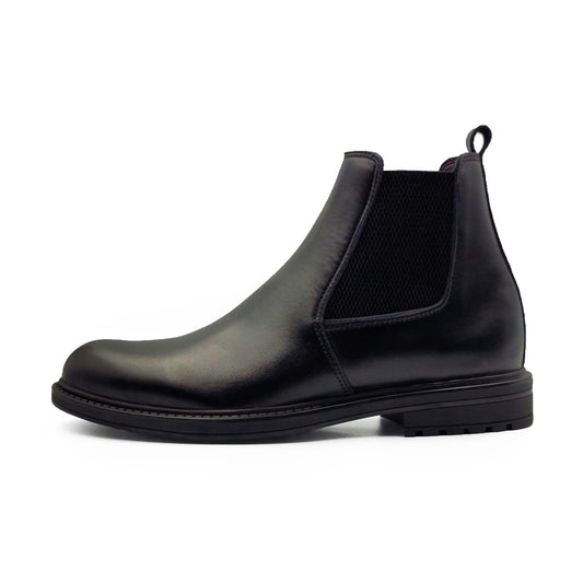 BOTTINE EN CUIR NOIR / TABAC