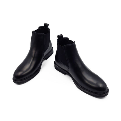 BOTTINE EN CUIR NOIR / TABAC