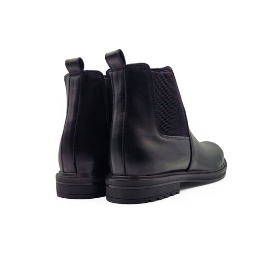 BOTTINE EN CUIR NOIR / TABAC