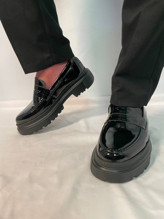 Mocassins en Cuir Vernis Médical avec Semelle EVA Ultra-Confort